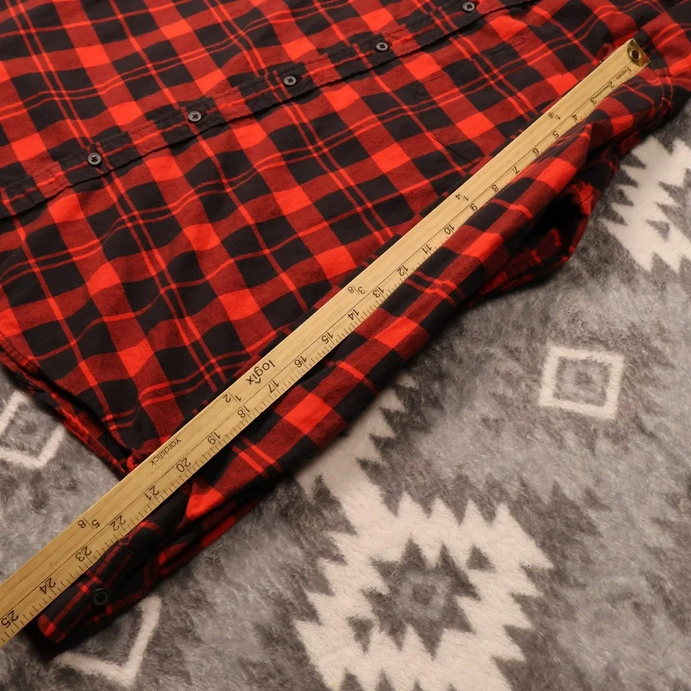 Banana Republic Luxe Flannel Red Black Plaid Untucked Slim Fit Shirt Large